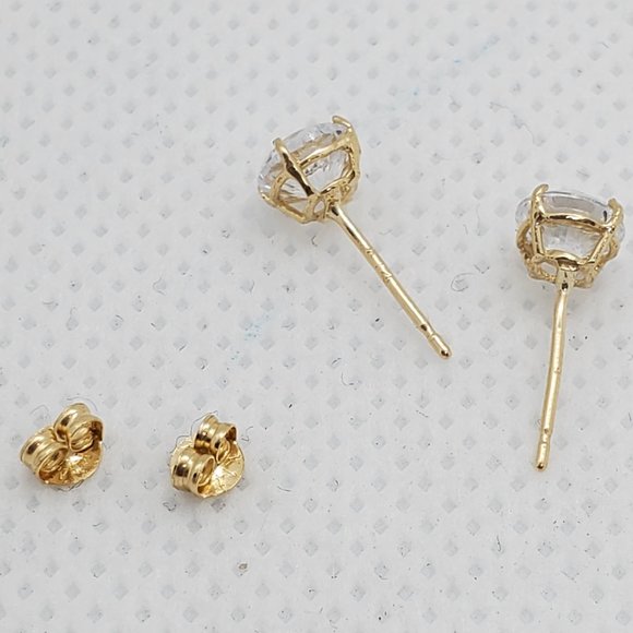 14 KT Italian Gold CZ Round Stud Earrings - Picture 8 of 13